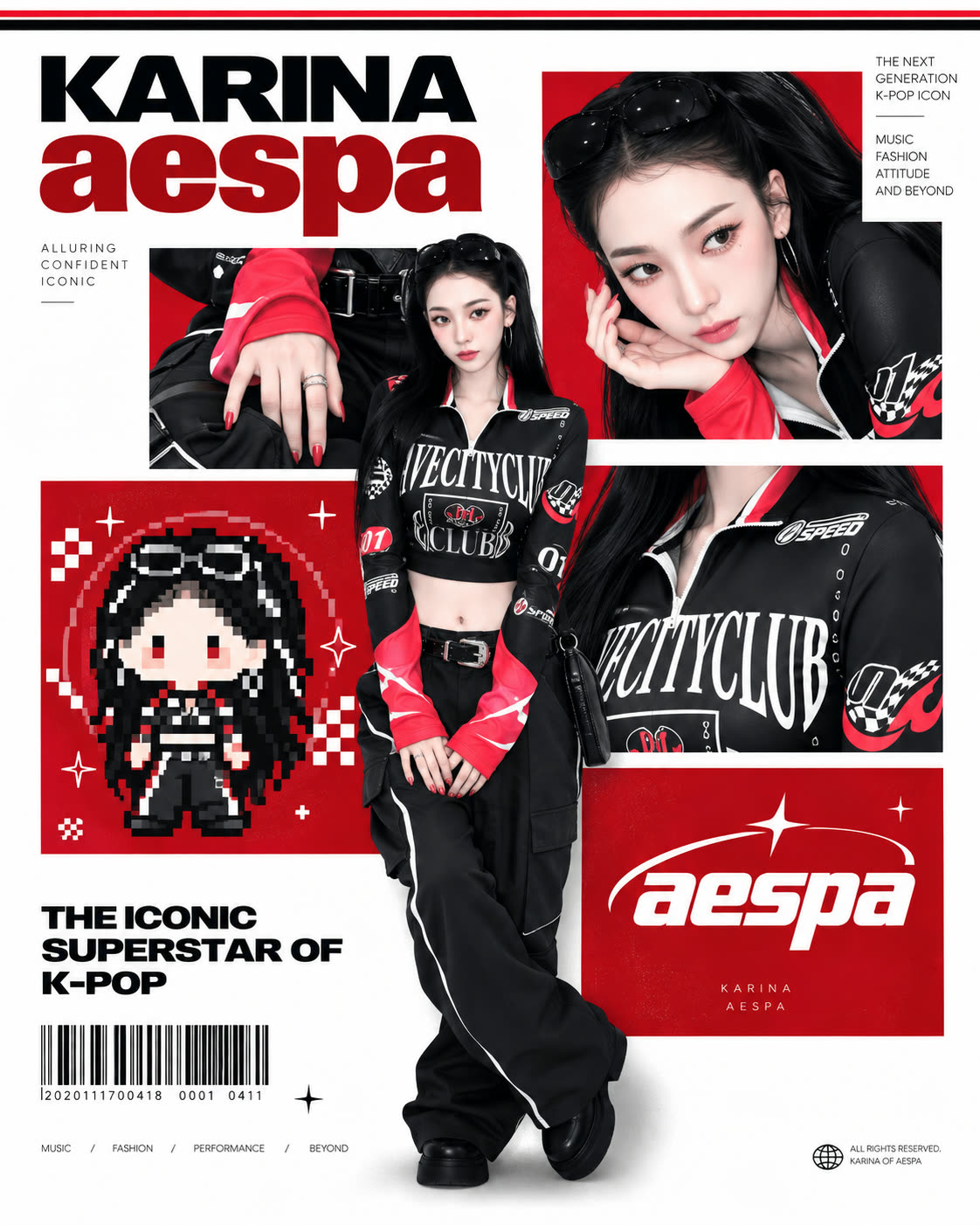 KARINA aespa 红黑 K-POP 超级明星海报