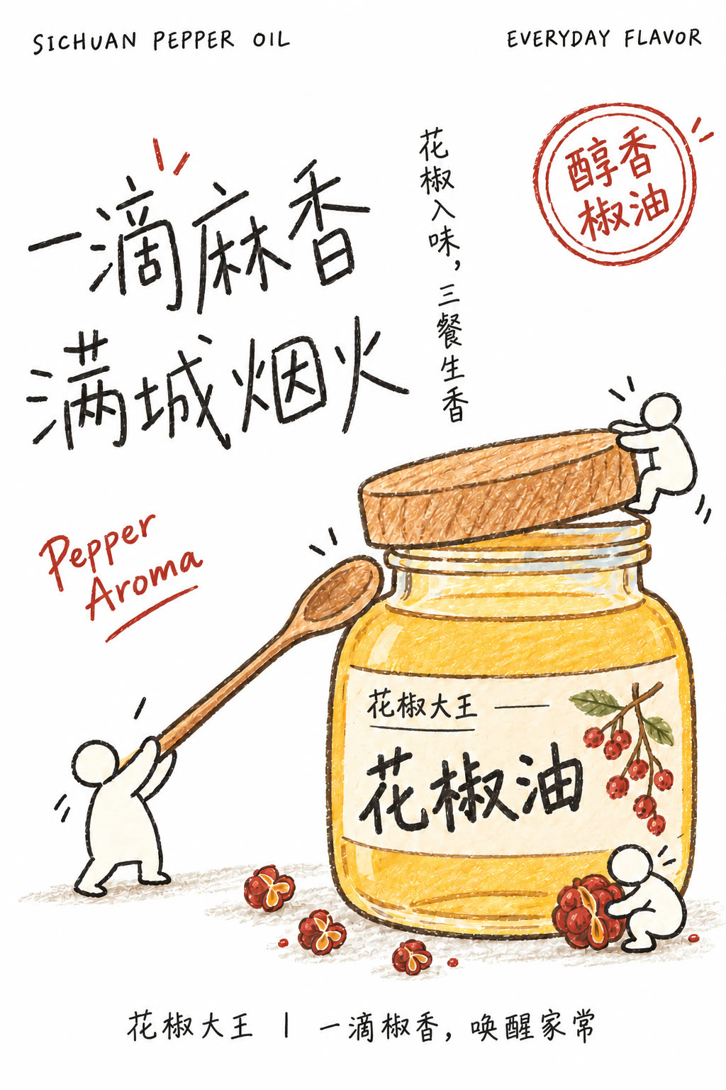一滴麻香手绘风格花椒油产品海报